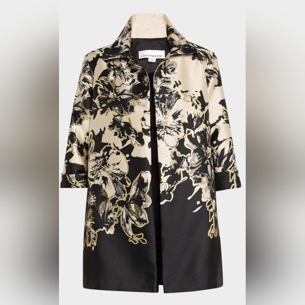 NWT Caroline Rose Showstopper Jacquard Party Open Front Jacket: Champagne/Black - Picture 5 of 15